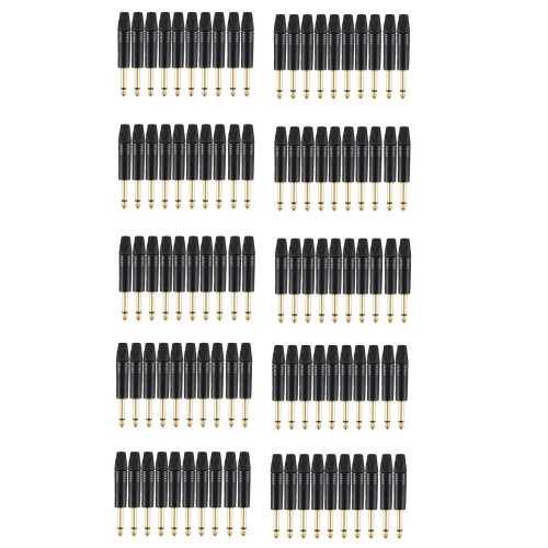 Gold Plating 100Pcs Plug Mono Professional 2 Pole 6.35 mm 6.5mm Stereo Plug 6.35mm Black