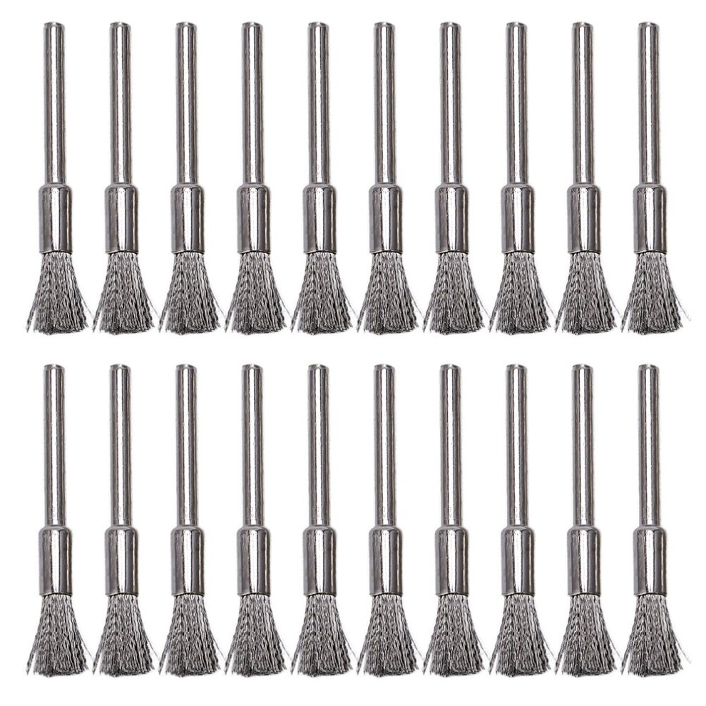 20 Pc Stainless Steel 1/4 Inch (6mm) Pen Wire Brush 532 with 1/8 Inch (3mm) for and Compatible Tool 