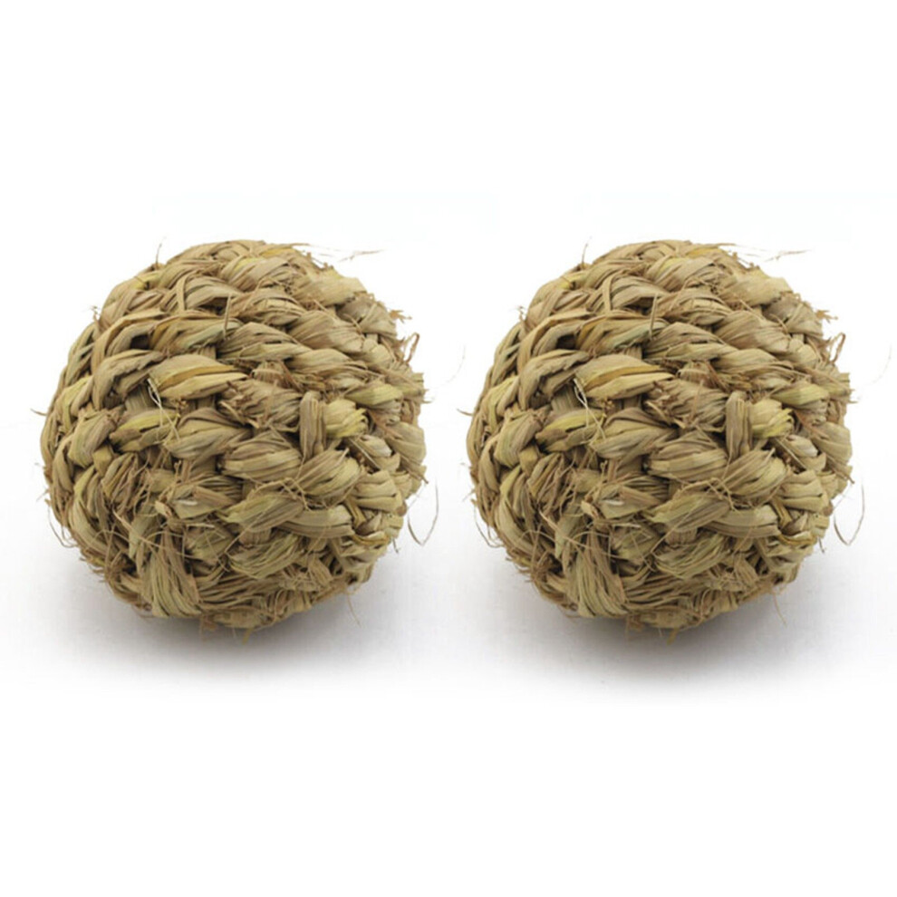 2X Pet Chew Toy Natural Grass Ball with Bell for Rabbit Guinea Pig Tooth Cleaning