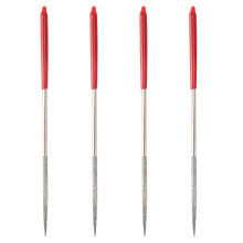 Lot de 4 limes diamantées rondes à queue de rat lapidaires 3 mm x 140 mm ton argent rouge