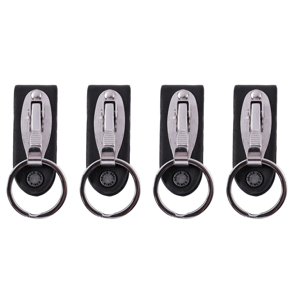 4X Stainless Steel Keyring Design Faux Leather Belt Loop Key Chain