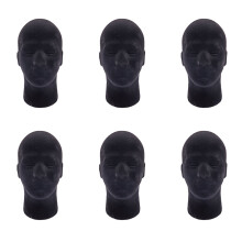 Lot de 6 têtes de mannequin en mousse de polystyrène pour homme, présentoir pour perruques, lunettes, casquettes, noir