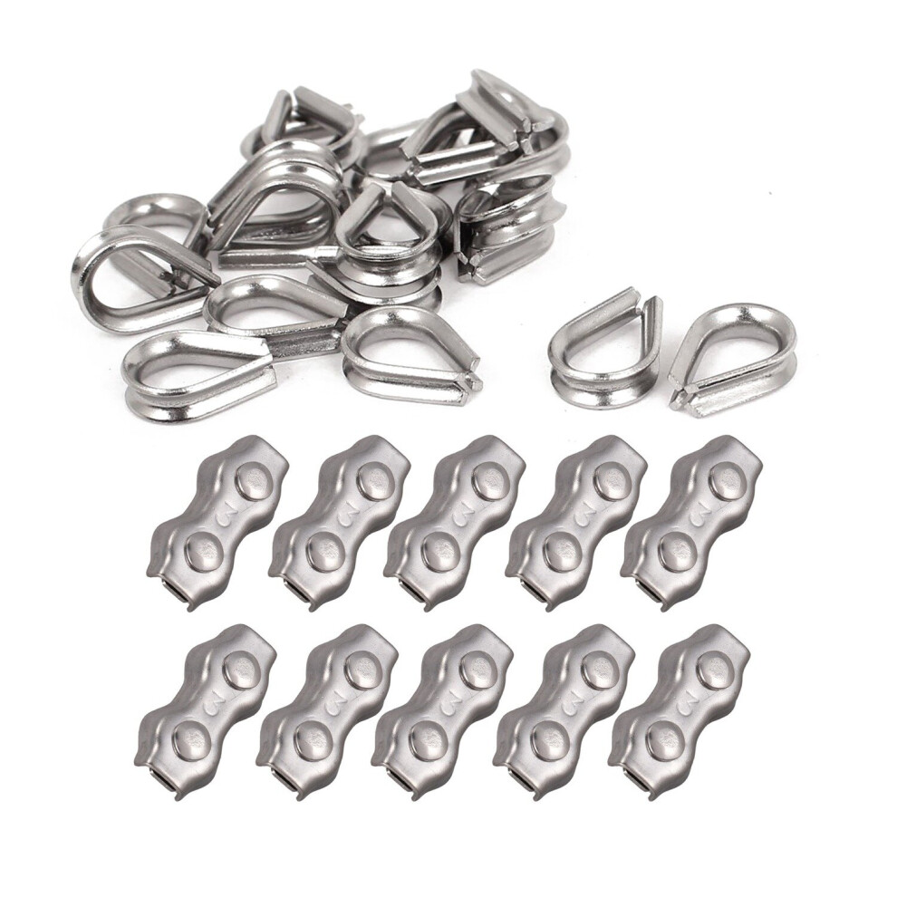 30 Pcs Accessories: 20 Pcs 2Mm Wire Rope Cable Thimbles & 10 Pcs 3Mm Duplex Clips Wire Cable Rope Grips Caliper 4762365738320
