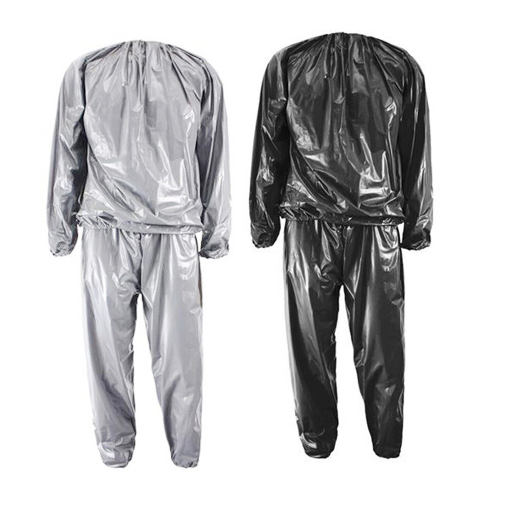 Tlily Black/Silver 2Pcs Heavy Duty Fitness Weight Loss Sweat Sauna Suit Exercise Gym Anti-Rip 4XL - &