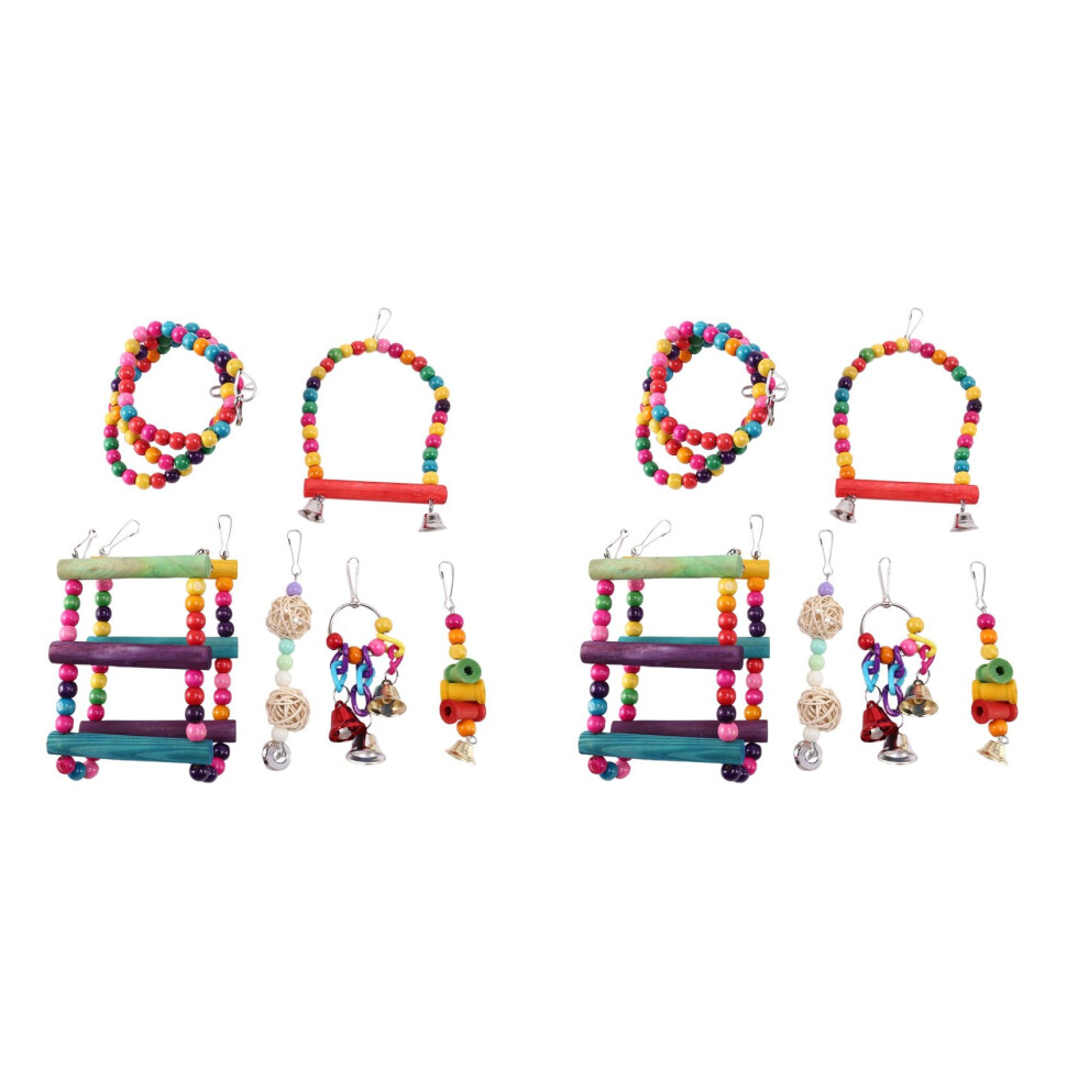 Lot de 12 jouets pour oiseaux et perroquets, balançoire colorée à mâcher, hamac suspendu, clochette, jouets d'escalade pour animaux de compagnie