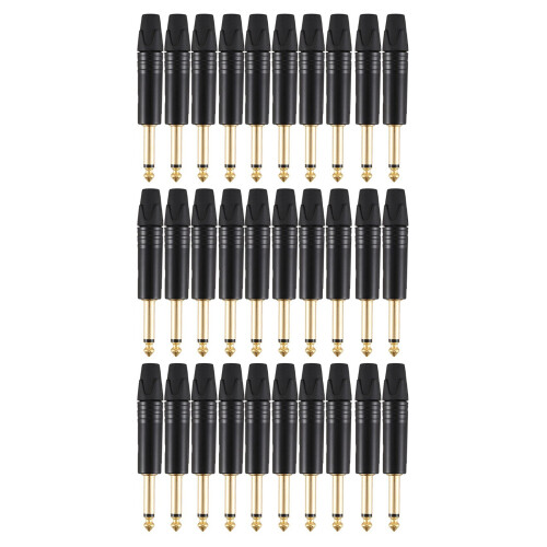 Gold Plating 30Pcs Plug Mono Professional 2 Pole 6.35 mm 6.5mm Stereo Plug 6.35mm Black