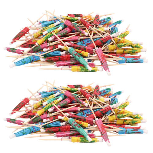 200 Mixed Paper Cocktail Umbrellas Parasols for Party Tropical Drinks Accessories