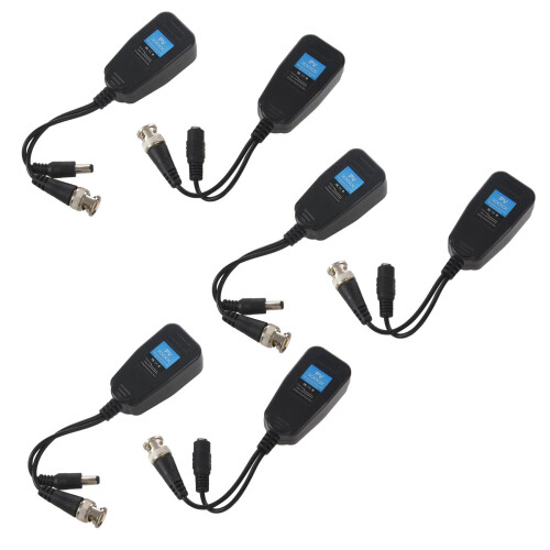 HD-CVI/TVI/AHD Passive Video Balun with Power Connector and RJ45 CAT5 Data Transmitter 3 Pair