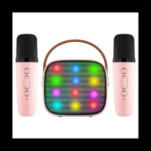 Mini avec 2 microphones sans fil pour adultes, 18 préchargés, Bluetooth portable, rose