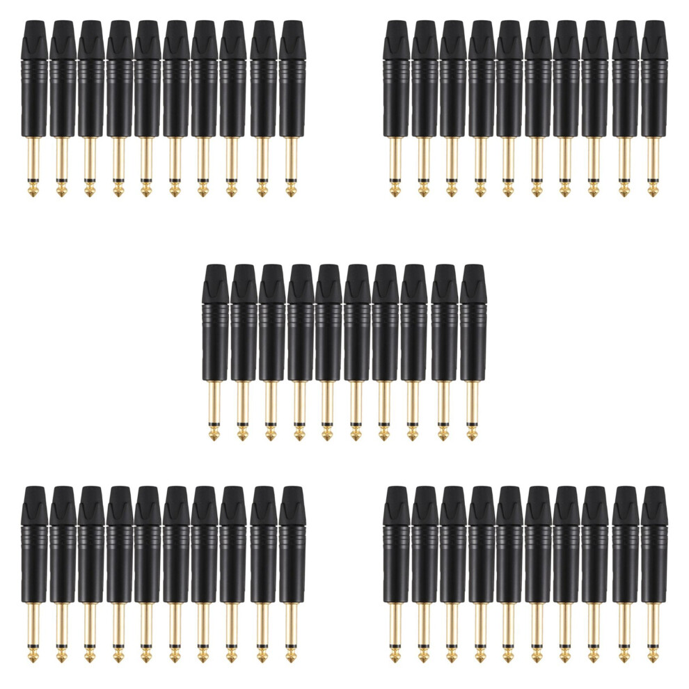 Plating 50Pcs Plug Mono Professional 2 Pole 6.35 Mm 6.5Mm Stereo Plug 6.35Mm Gold/Black 4761833288749