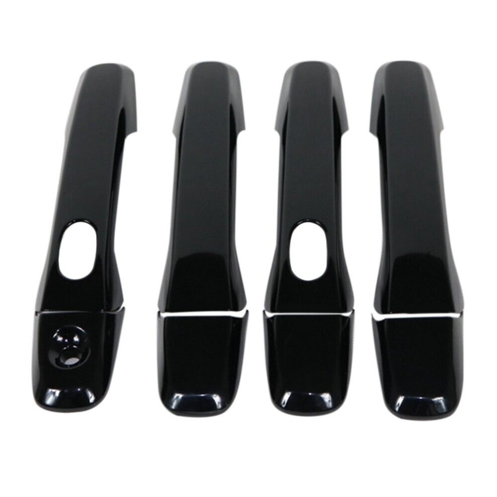 8Pcs Abs Glossy Outer Side Door Handle Cover Trim With Smart Hole For Ford Explorer 2011-2018 Black 4762365795552