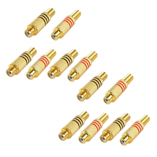 RCA Connector Plug,12-Pack RCA Female Plug Screws Audio Video In-Line Adapter Gold Plated Solder Type,Gold