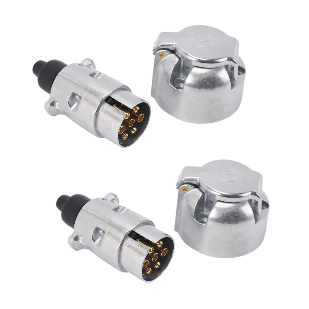 Lot de 4 accessoires de remorque - Prise de remorque à 7 broches, prises RV 12 V, barre de remorquage, connecteurs de remorque en métal à 7 broches