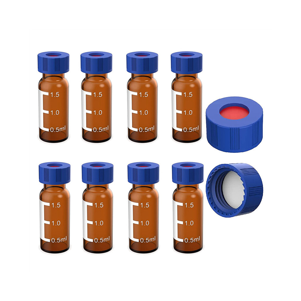 Tlily 2Ml Autosampler Vials Pack Of 100 - Hplc Vials 9-425 Amber Vials With Blue Screw Caps,White Red Septa