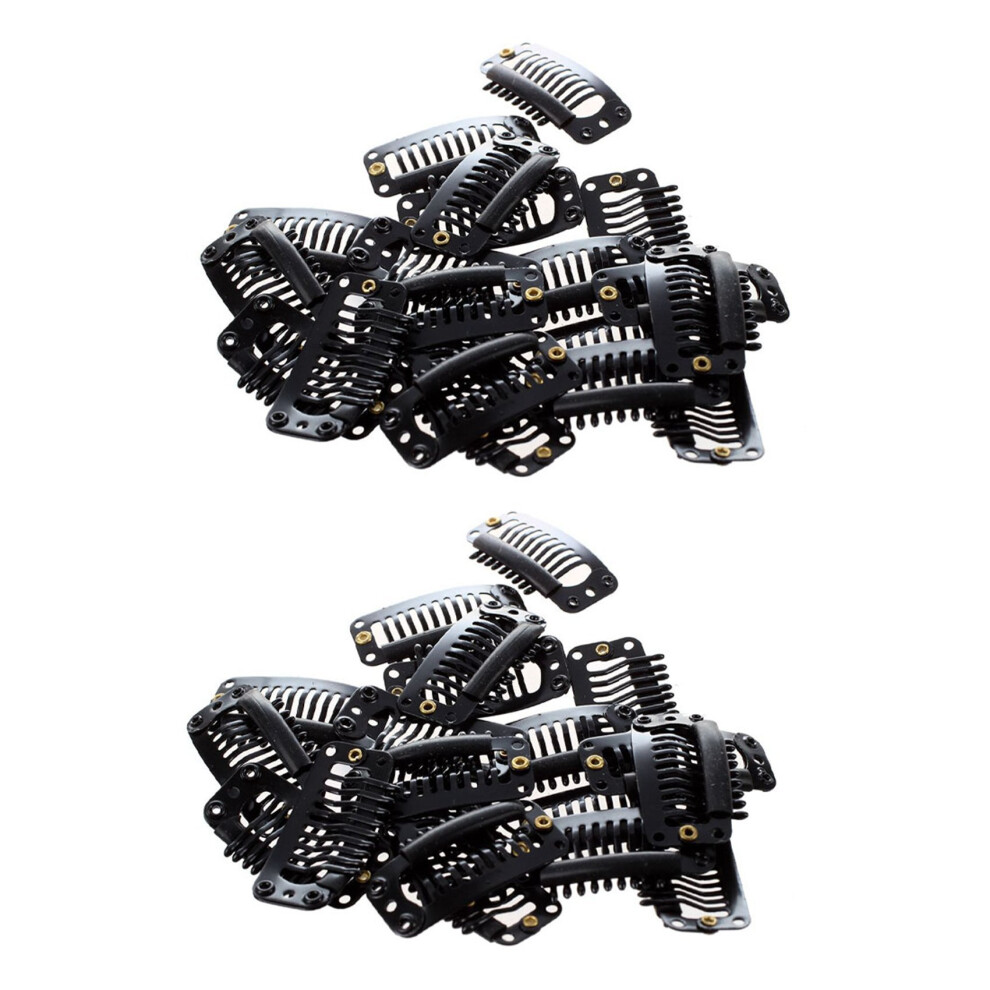 Tlily 40Pcs Black Nine-Tooth Clip For Hair Extension Snap Clip For Diy Use(Black)32Mm L