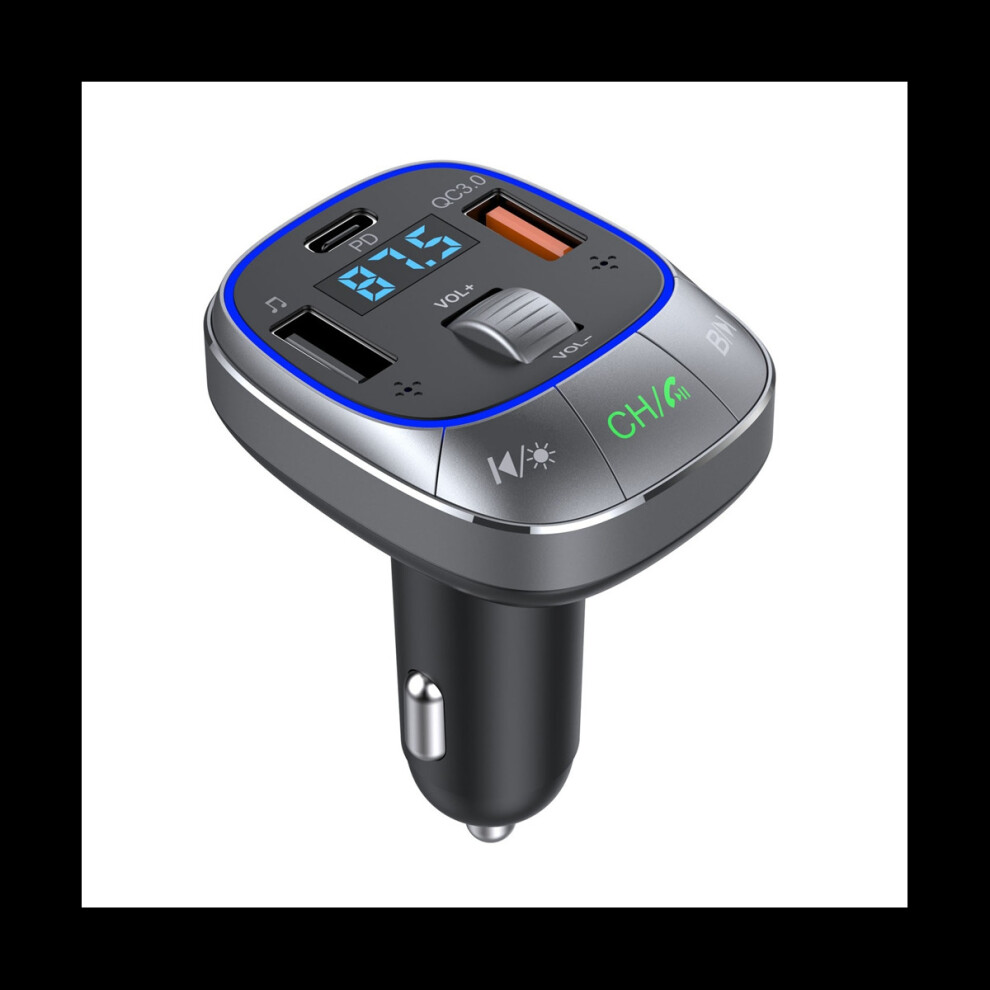 Car Charger Bluetooth 5.0 FM Transmitter PD 30W+QC3.0 Powerful Dual Mic Bluetooth Hands-Free with 7-Color Backlight