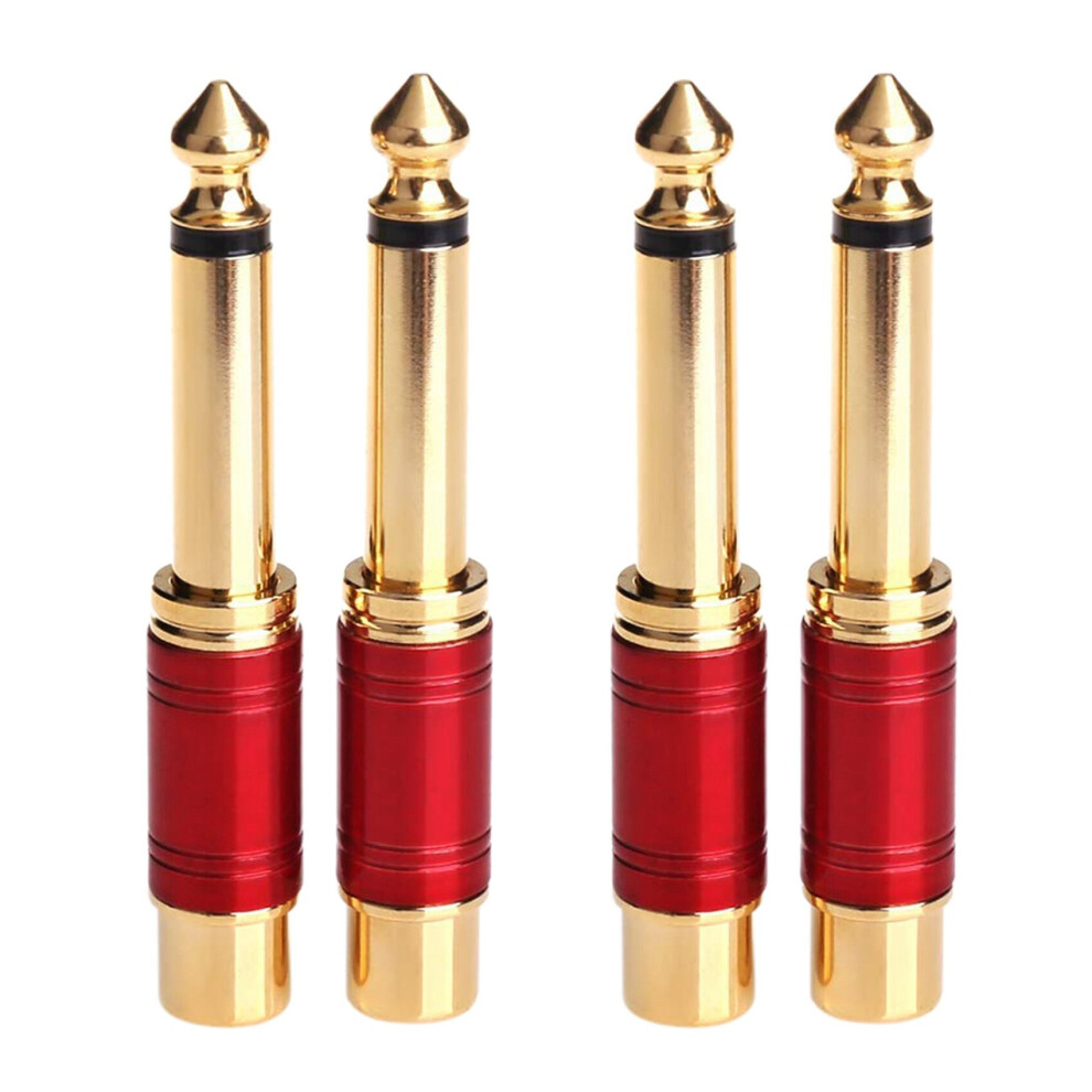 6.35Mm 1/4 Inch Male Mono To Rca Female Interconnect Audio Adapter Conversion Plug ( 4 Pack) Red 4762365781678