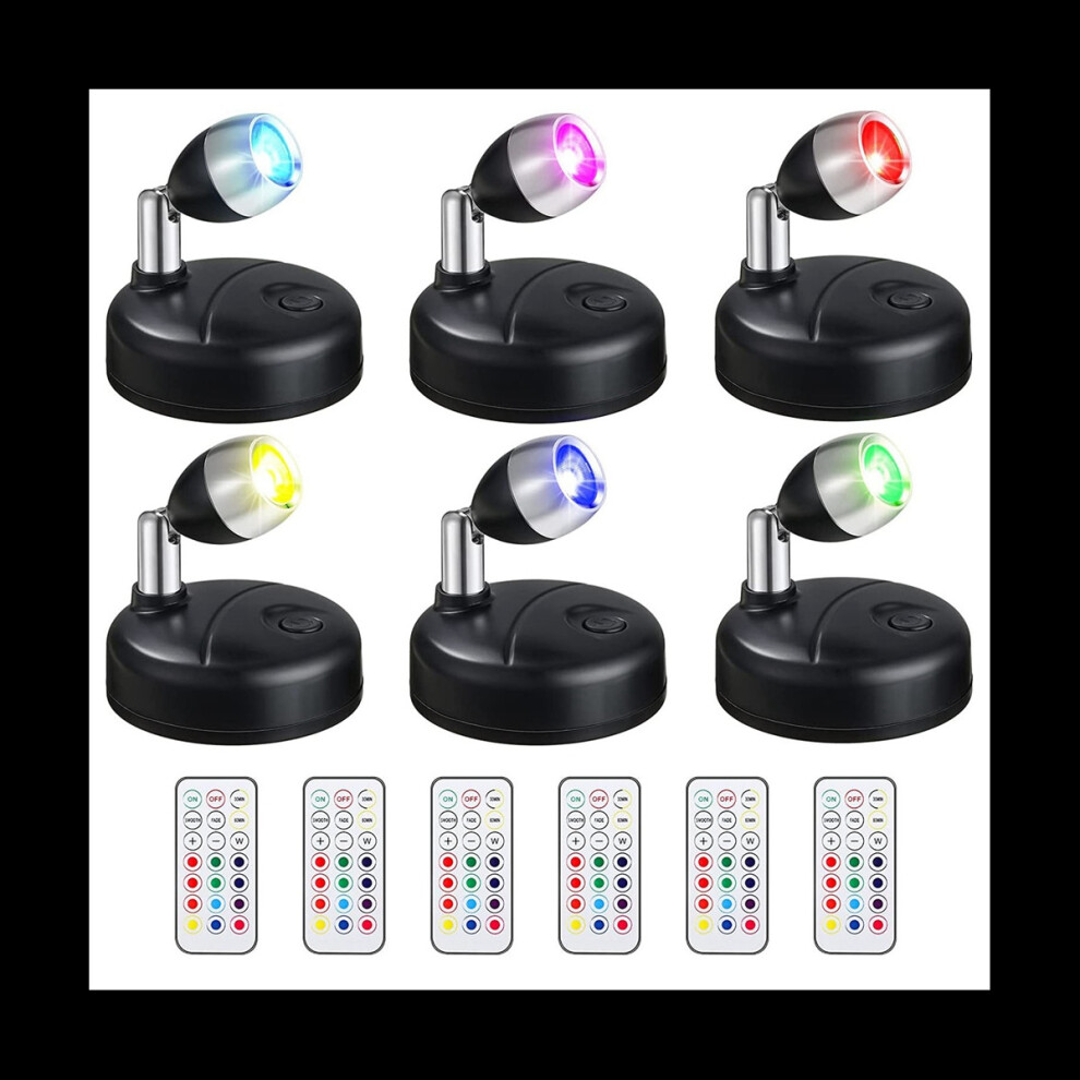 Lot de 6 projecteurs LED RVB avec télécommande, projecteur 13 couleurs, lumières d'accentuation à piles pour couloir, uvres d'art, placard, noir