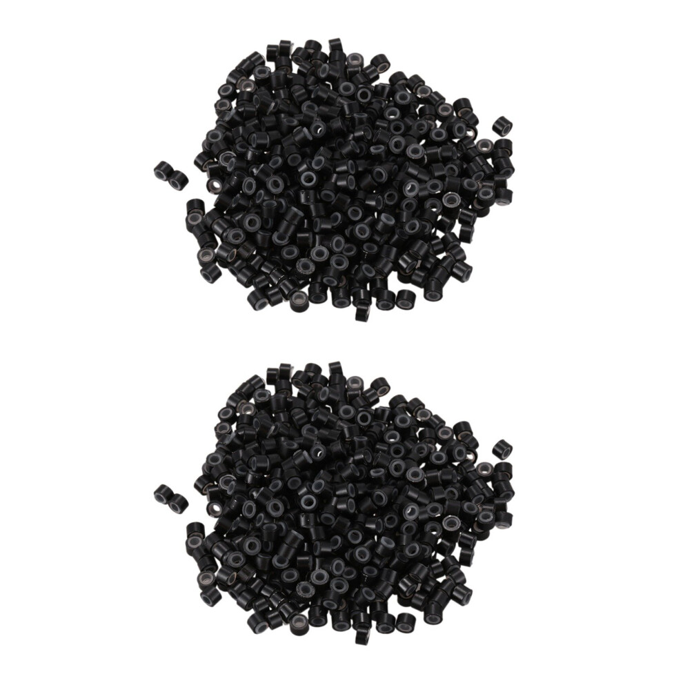 Tlily Unisex Black 1000 Pcs 5Mm Silicone Lined -Ring Links Beads For I Stick Hair Extension Installation And Feathers