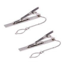Lot de 2 barrettes de fermoir pour cravate standard en acier inoxydable chromé argenté uni de 6 cm pour homme