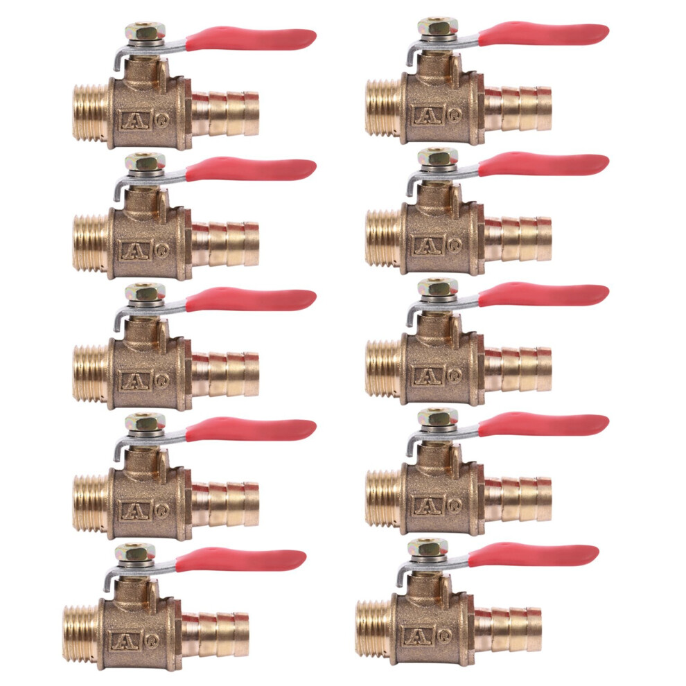 10Pcs 10Mm X 1/4 Inch Pt Male Thread Full Port Lever Handle Hose Barb Brass Ball Valve 4762365705100
