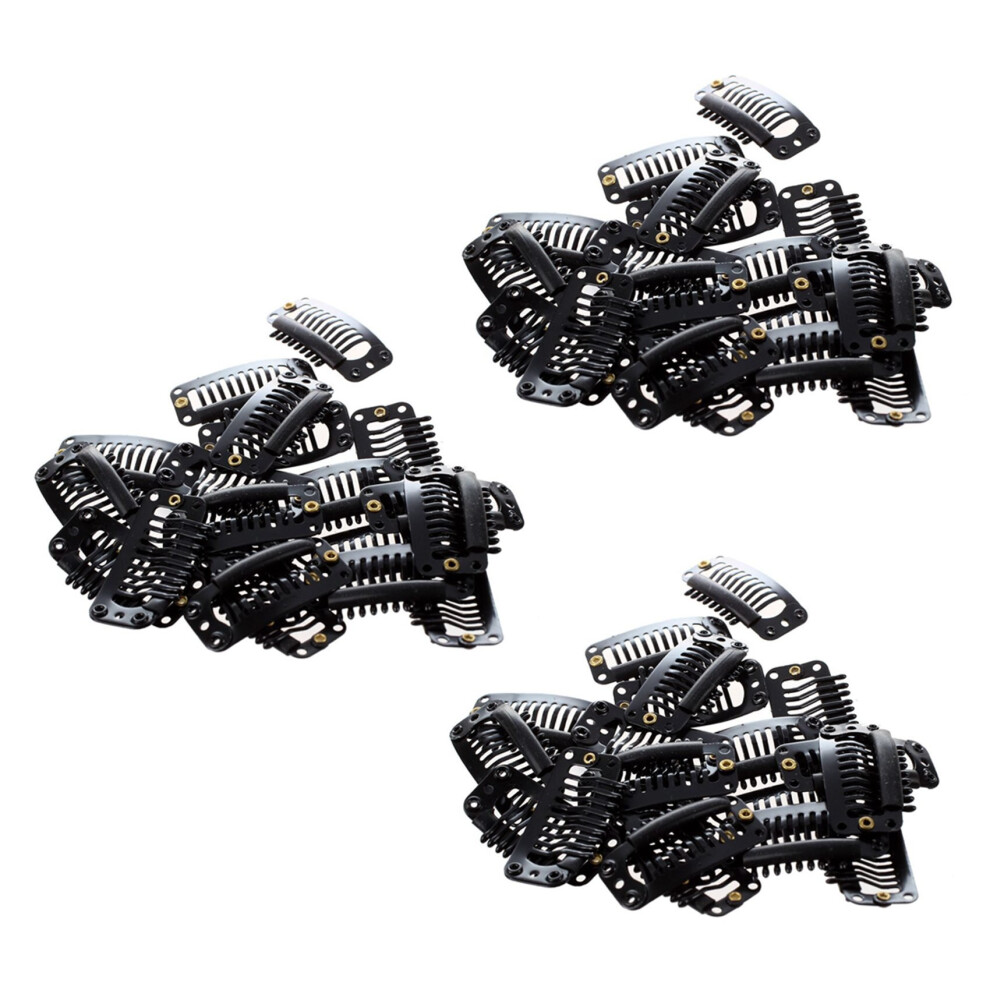 Tlily 60Pcs Black Nine-Tooth Clip For Hair Extension Snap Clip For Diy Use(Black)32Mm L