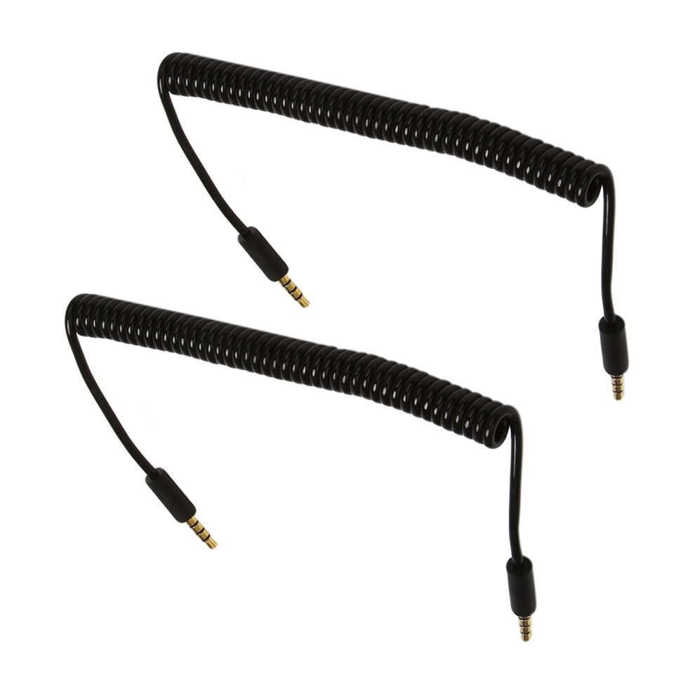 2Pcs 3.5Mm Male To Male 4 Pole Extension Aux Audio Coiled Spiral Cable 1.5M 4762365744734