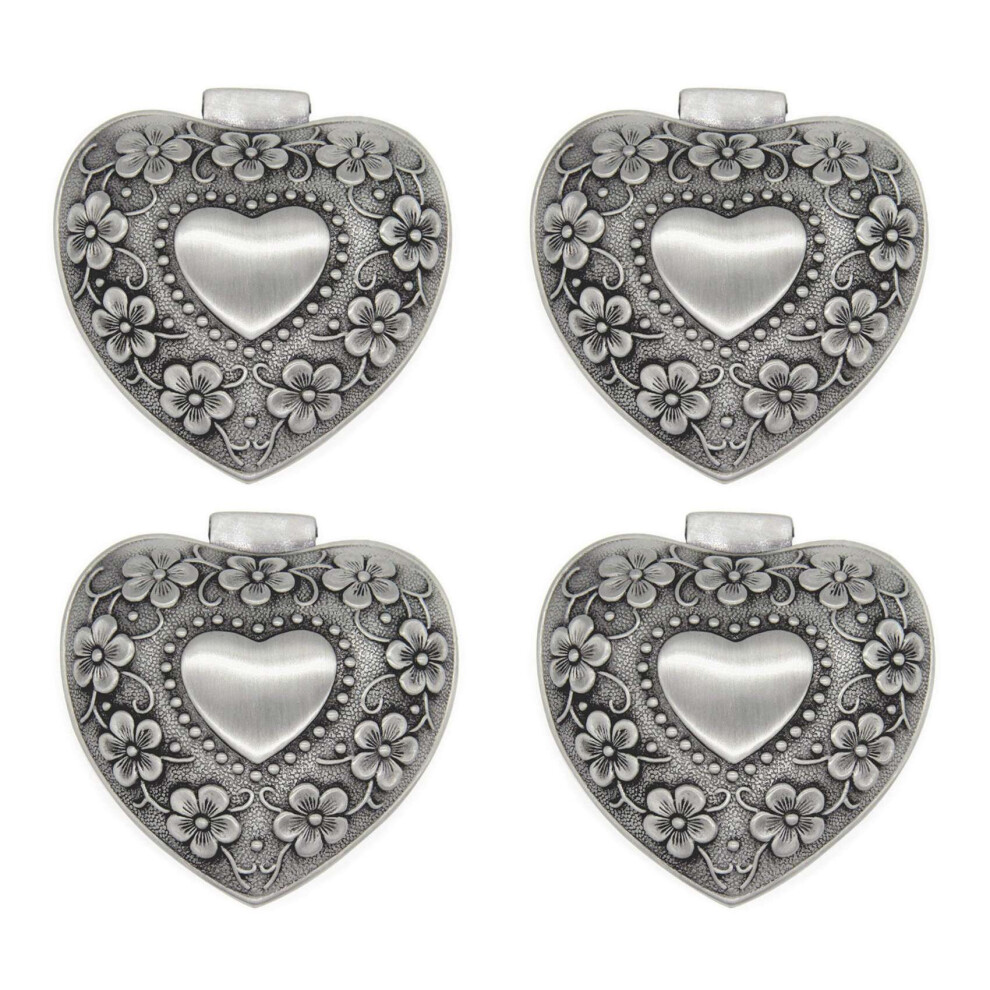 Lot de 4 boîtes à bijoux classiques vintage en forme de cur pour bagues, petits bibelots, rangement, coffre, cadeau de Noël, argent