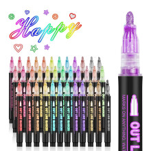 Double Line Outline Markers, 36 Colors Super Squiggles Shimmer Outline Marker Pen Set, Self Outline Metallic Markers