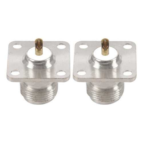2X N Type Female RF Coax Connector 4-Hole Panel Mount with Solder Cup,Silver