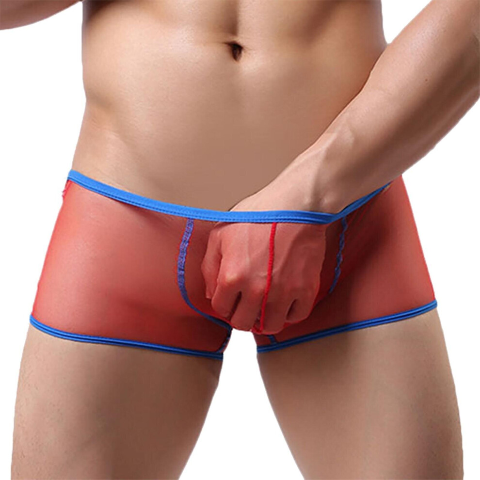 (Red, L) (Man)Men's Underwear Mesh Panties Breathable Briefs Sexy Light Boxer Underpants