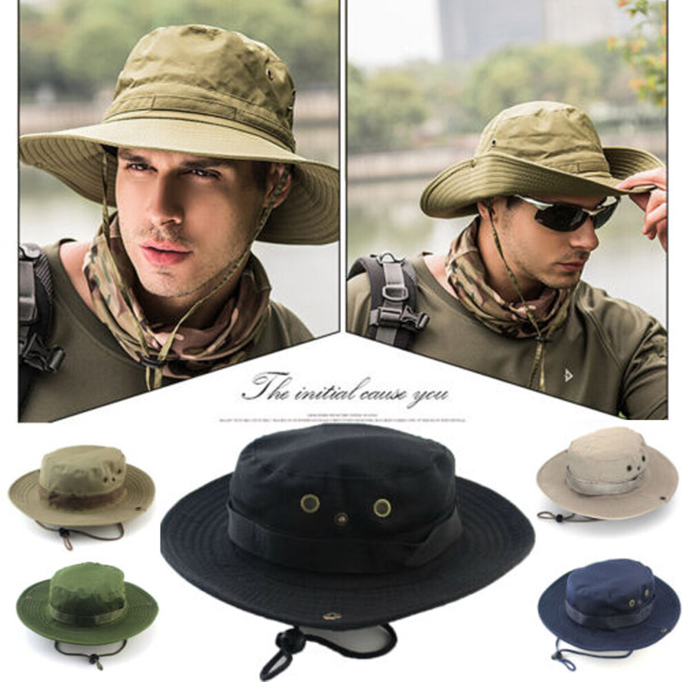 (Beige) Mens Sun Hat Bucket Cargo Safari Bush Army Boonie Summer Fishing Hats Cap