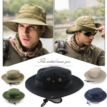 (Black) Mens Sun Hat Bucket Cargo Safari Bush Army Boonie Summer Fishing Hats Cap