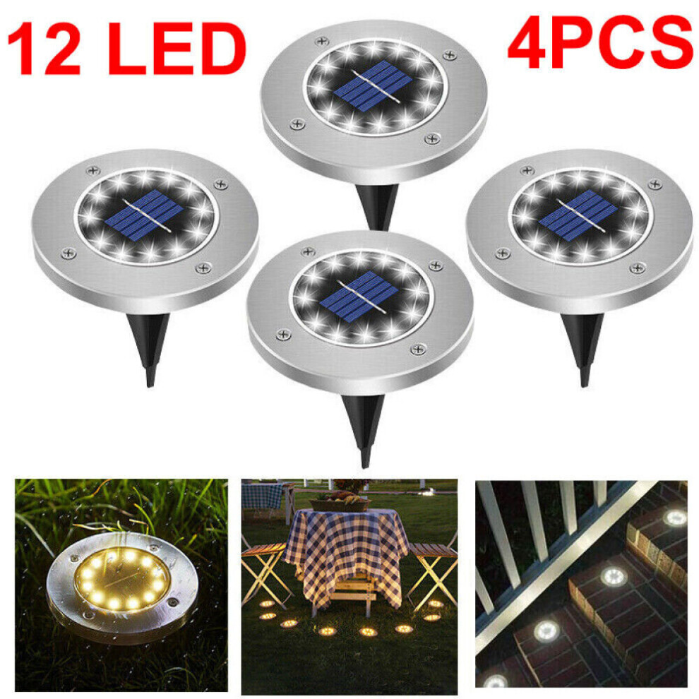 (Warm white) 12LED Solar Power Ground Lights 4Pcs Garden Lawn Path Lamp,Warm White