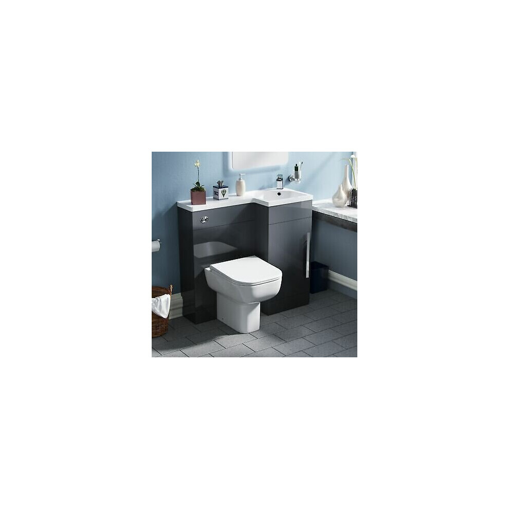 Nes Home 900 mm Grey Right-hand Basin Vanity Unit WC Rimless Back To Wall Toilet
