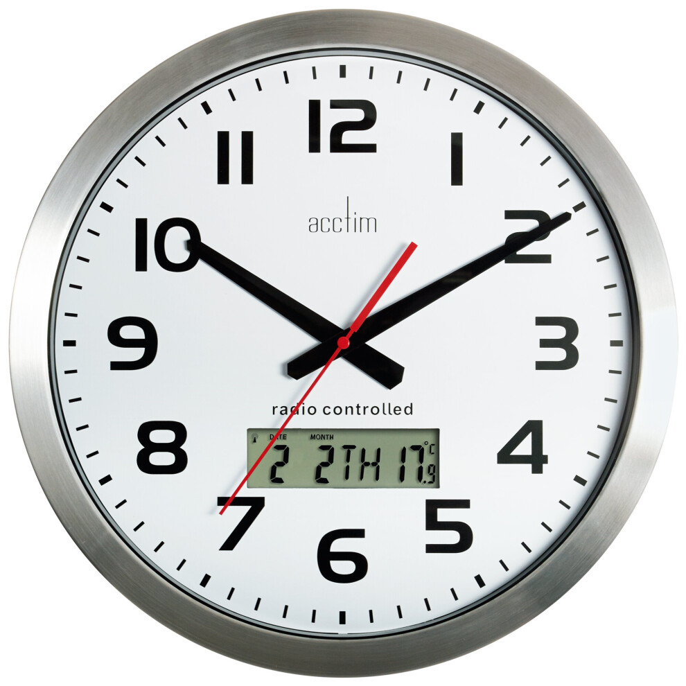 Acctim Meridian Radio Controlled Aluminium Wall Clock White,Silver