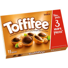 Toffifee hasselnød i karamel, hasselnøddecreme og chokolade 125 g (15 stk.)