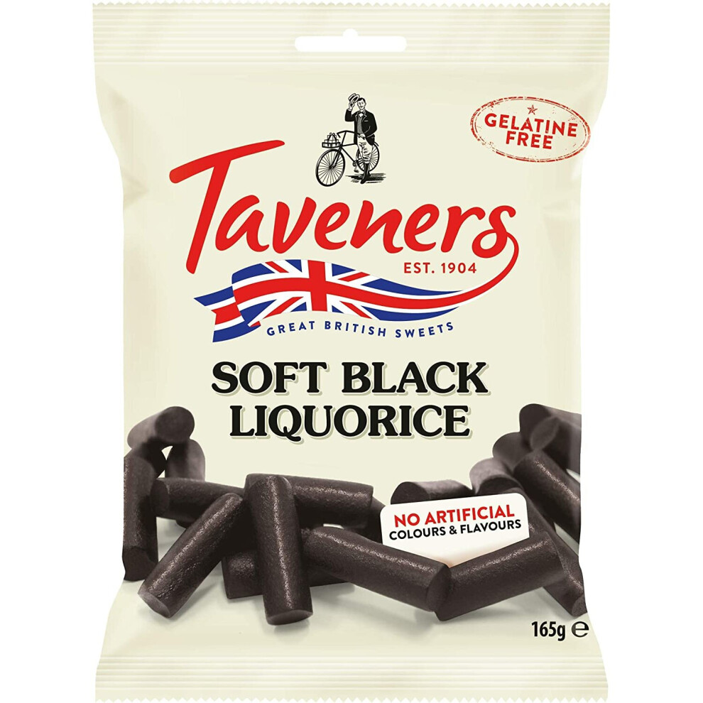 Taveners Soft Eating Black Liquorice 165G | Vegetarian