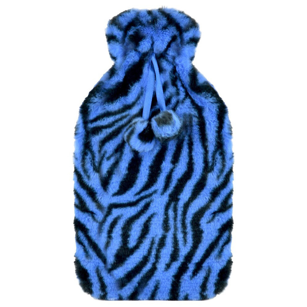 Slumberzzz Blue Zebra Faux Fur 2L Hot Water Bottle