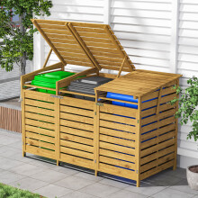 Triple-Bin Wheelie Bin Storage Shed - Fir Wood Outdoor Dustbin Cabinet, Lockable Garden Bin Store (3 x 240L)