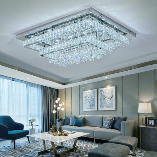 Living And Home 100W Double-Tier Rectangular Crystal LED Ceiling Light