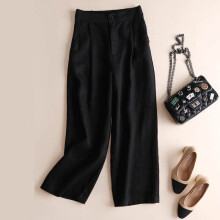 (Black, Tag Size 3XL=UK Size 16) Women Palazzo Pant Wide Leg Cropped Pants Ladies Lounge High Waist Daily Wear