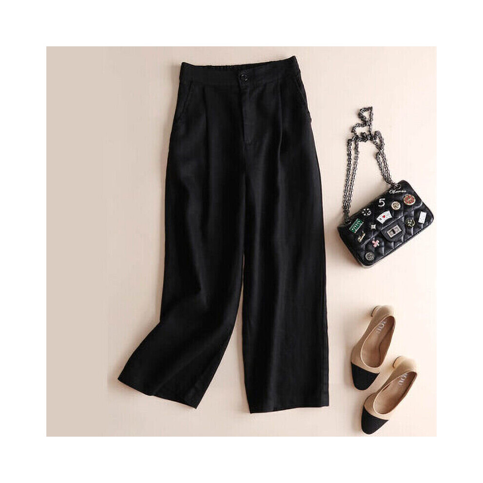 (Black, Tag Size 3XL=UK Size 16) Women Palazzo Pant Wide Leg Cropped Pants Ladies Lounge High Waist Daily Wear
