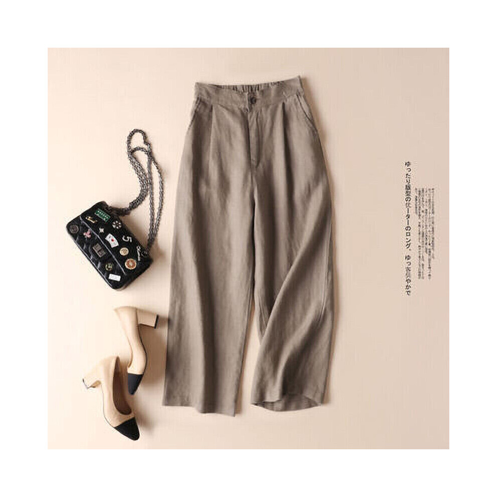 (Brown, Tag Size S=UK Size 6) Women Palazzo Pant Wide Leg Cropped Pants Ladies Lounge High Waist Daily Wear-image-OPC-PBVH6WJ-NEW