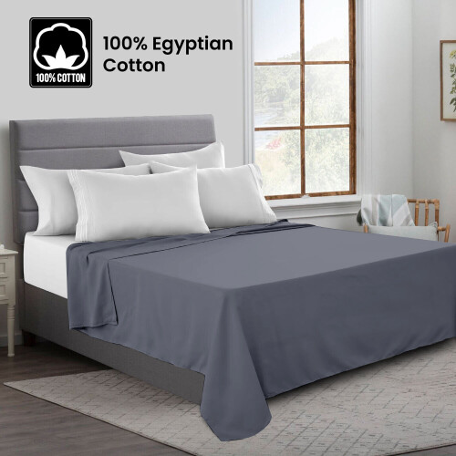Imperial Rooms ( Single (175 x 275 cm), Grey) 100% Egyptian Cotton Flat Sheet Bed Sheets UK 2