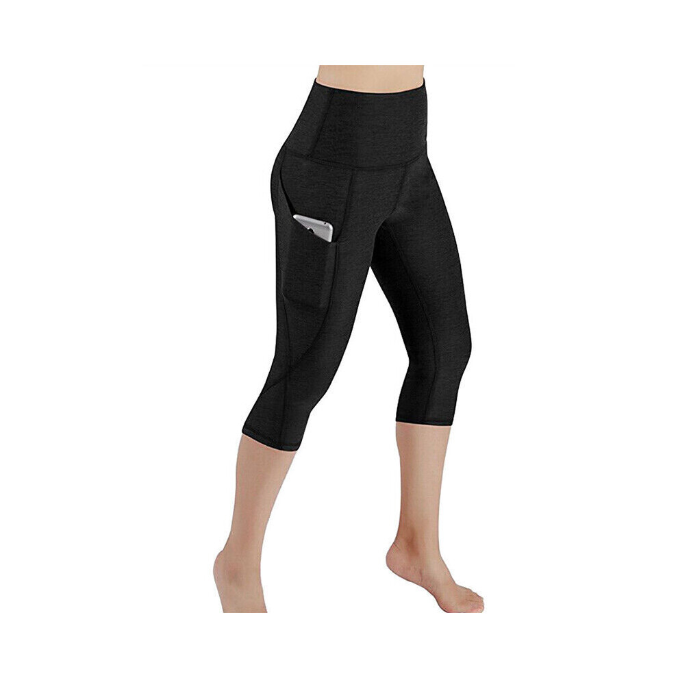 (Black, XL) Women's High Waist Yoga Pants Leggings Ladies Stretchy Gym Fitness Sports Capri