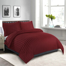 (Burgundy Red, King: 230 X 220 CM) Stripe Duvet Quilt Cover Reversible Bedding Set with Pillowcases