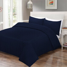 (Navy Blue, Double: 200 X 200 CM) Stripe Duvet Quilt Cover Reversible Bedding Set with Pillowcases