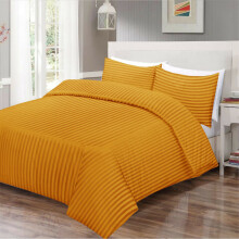 (Mustard Ochre, Double: 200 X 200 CM) Stripe Duvet Quilt Cover Reversible Bedding Set with Pillowcases