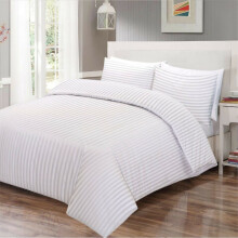 (White, Double: 200 X 200 CM) Stripe Duvet Quilt Cover Reversible Bedding Set with Pillowcases